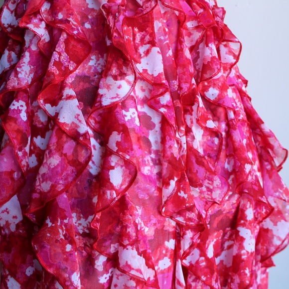 Red Pink White Ruffled Convertible Party Dress - Picture 6 of 6